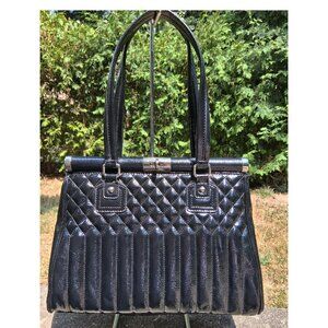 Nine West Black Quilted Shiny faux Patent Leather Bag